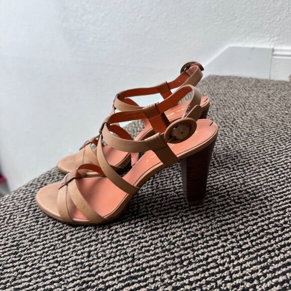 This is a pair of women's sandals in a light brown color. - Picture 3 of 4